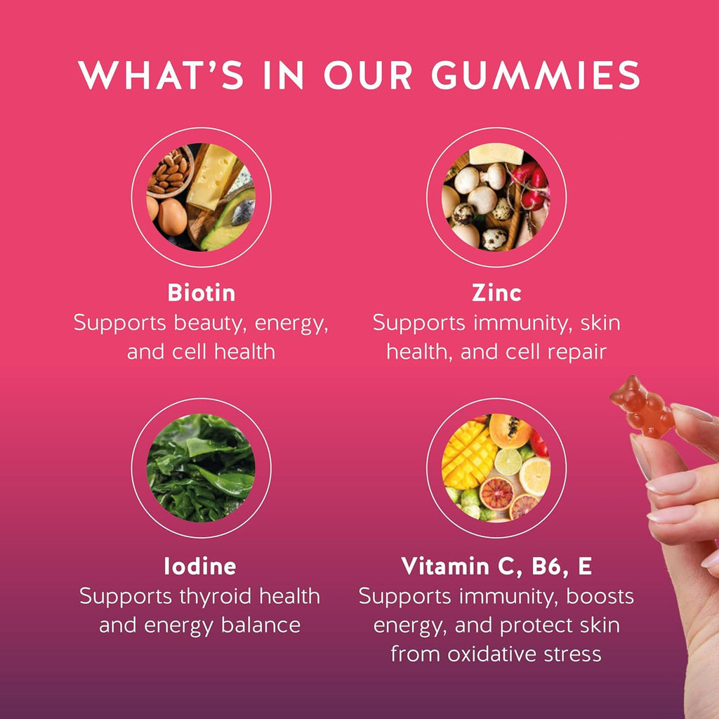 Gomitas de Biotina y Vitamina para Cabello Crecimiento Fortalecimiento y Brillo Natural