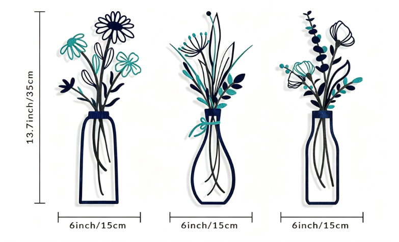 Decoración de Pared Flores de Metal 3 Piezas – Arte Minimalista Moderno para Interiores