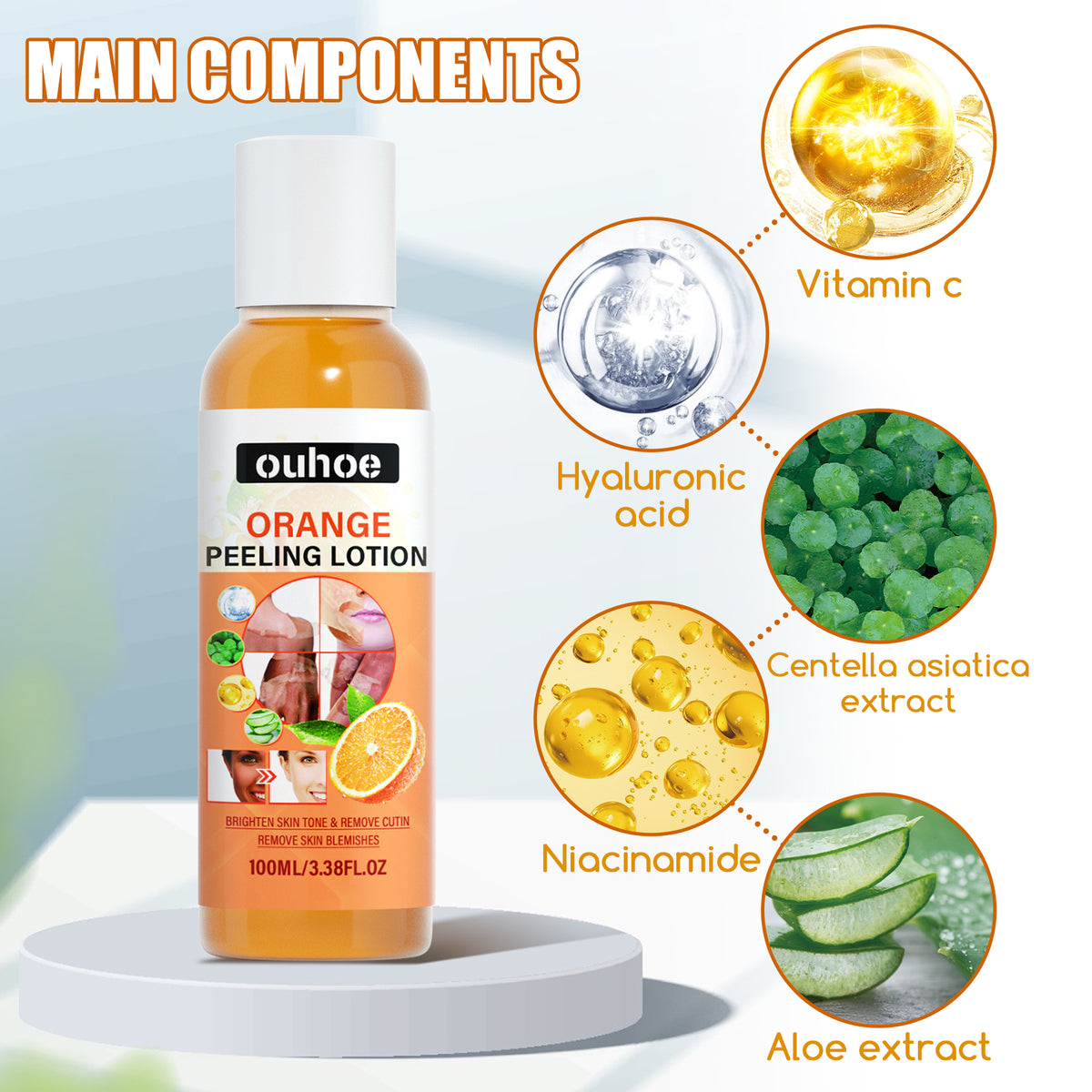 OUHOE Loción Corporal Exfoliante Aclarante con Cáscara de Naranja y Vitamina C
