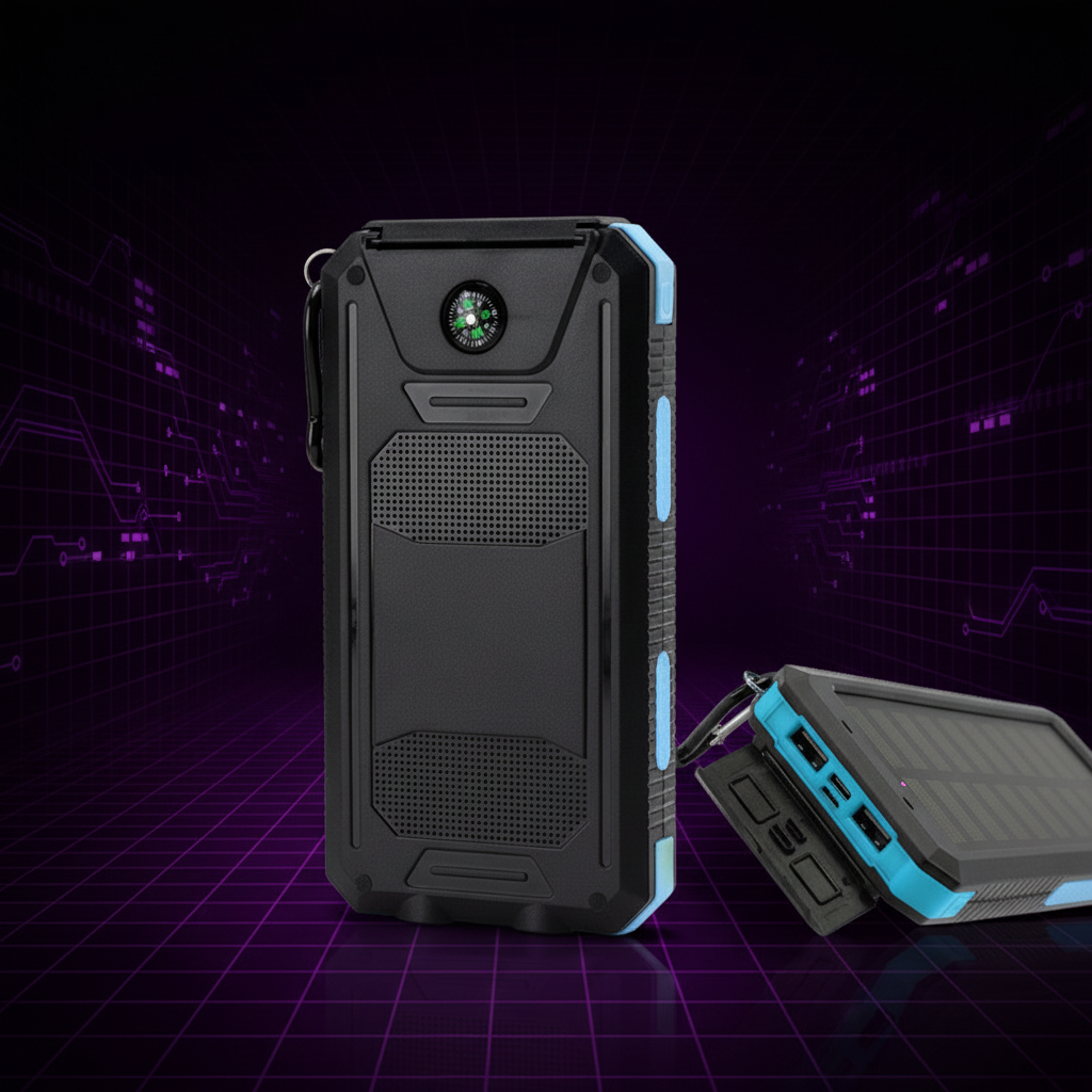 Power Bank Solar 20000mAh – Impermeable con Brújula y Carga Rápida