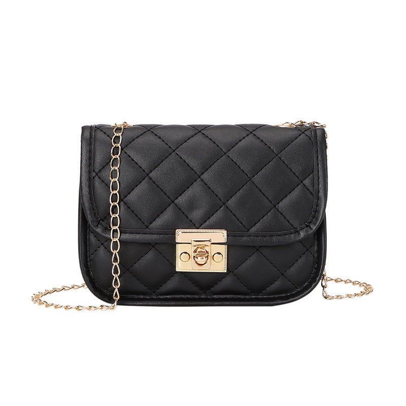Mini Bolsa Cuadrada PU Diamond Grid Bordado Cadena Dorada Cierre Candado Mujer 4 Colores 320g