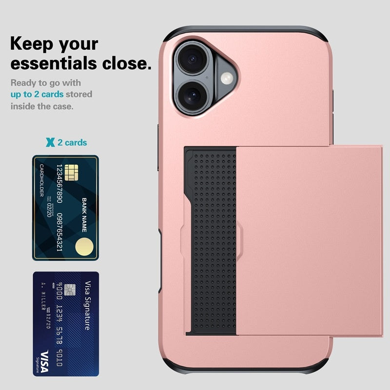 Funda Deslizable con Porta Tarjetas para iPhone 12–17 – PC Rígida, Anticaidas, 11 Colores