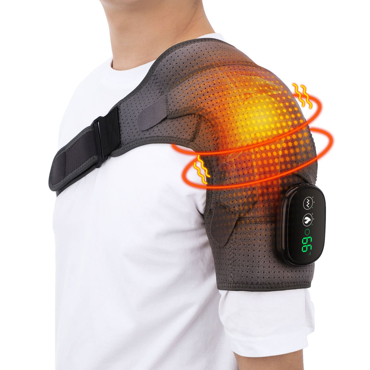 Masajeador de Hombro con Soporte Vibratorio y Calor Terapeútico Control Táctil Recargable USB