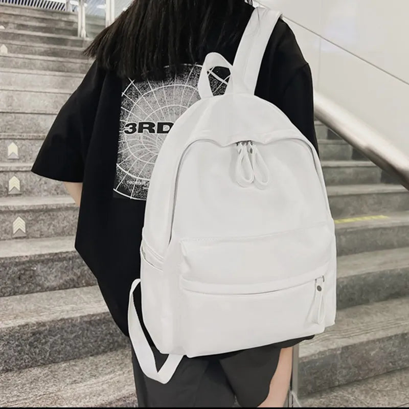 Mochila Cuero PU Mujer 4 Colores Ligera Elegante Escolar y Trabajo White Dark Gray Ivory Black