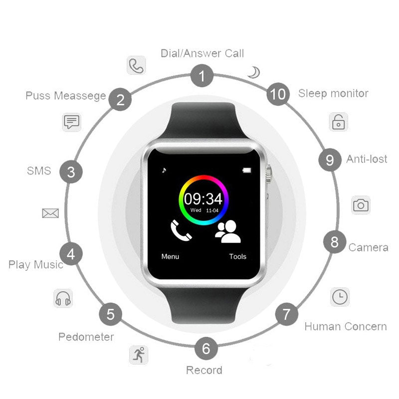 A1 Smartwatch Bluetooth – Reloj Inteligente Deportivo con Podómetro para Android
