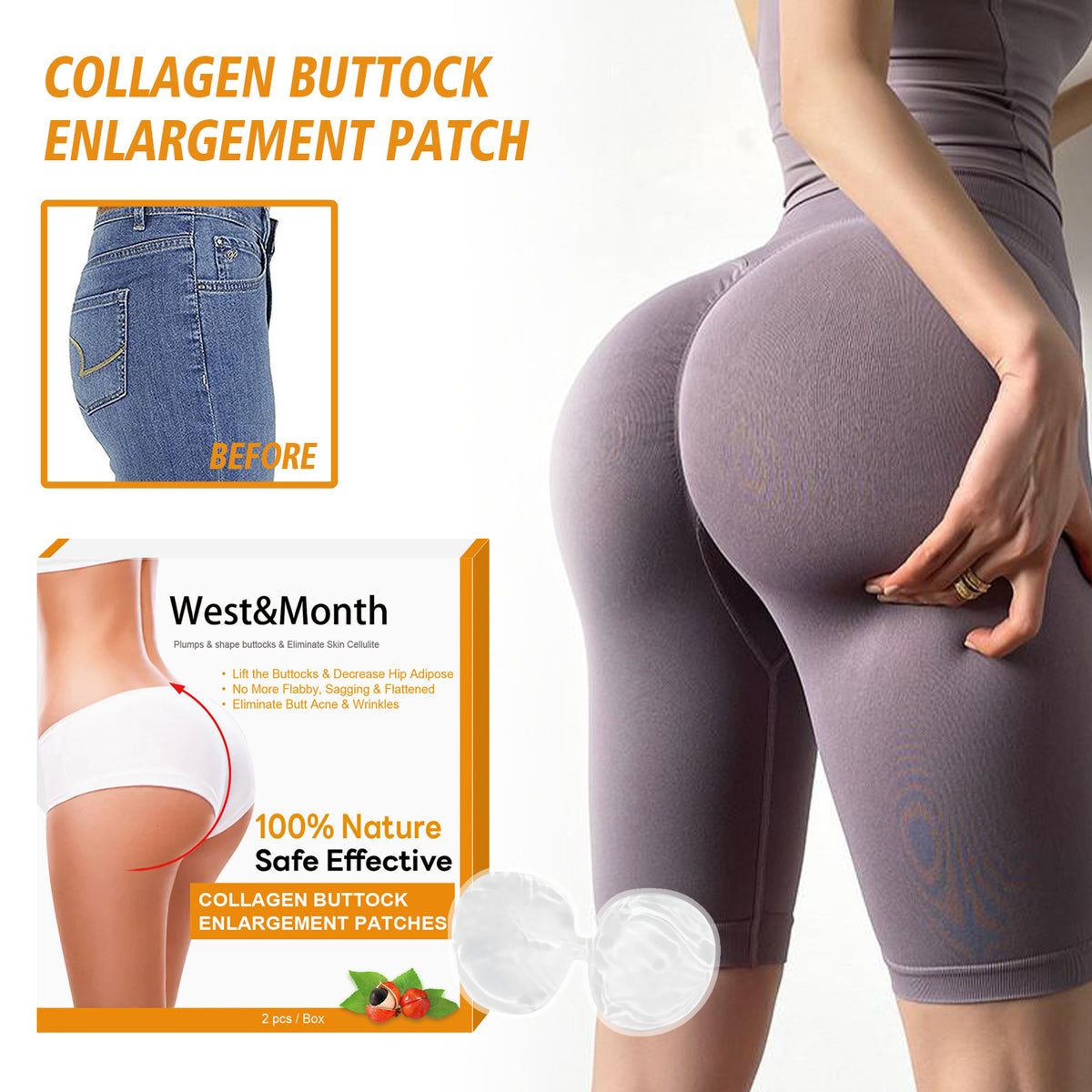 West&Month Parche Reafirmante de Glúteos con Colágeno y Extractos Naturales