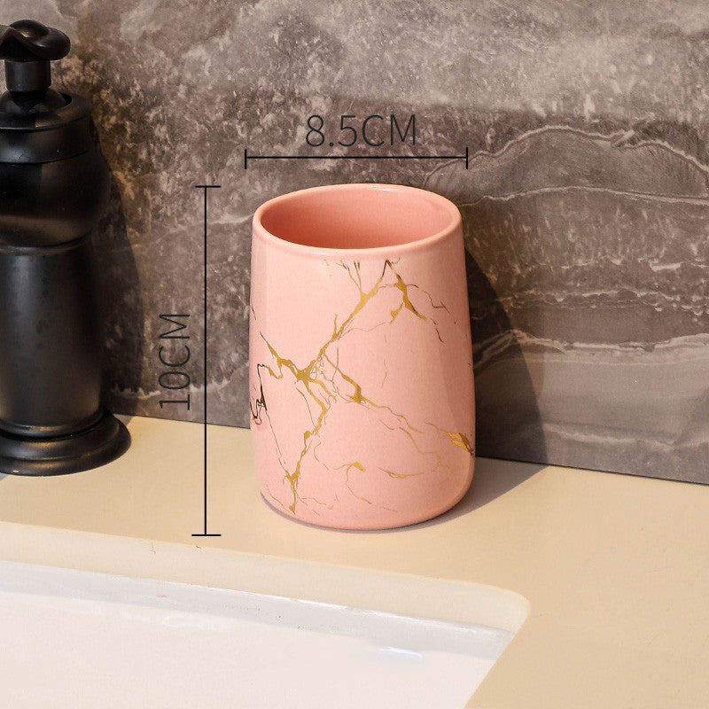 Set Vasos Cerámica Premium Baño Pareja Diseño Mármol Multifunción 8.5x10cm 4 Colores