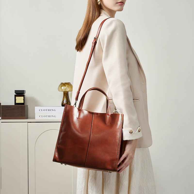 Bolso Tote Cuero Vegetal Vacuno Mujer 6 Colores Top-Grain Asa Hombro Bolsa Versátil