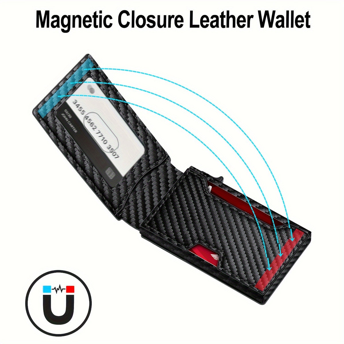 Cartera Fibra de Carbono con Apertura Flip Magnética Anti-RFID Tarjetero Billetera Hombre Slim
