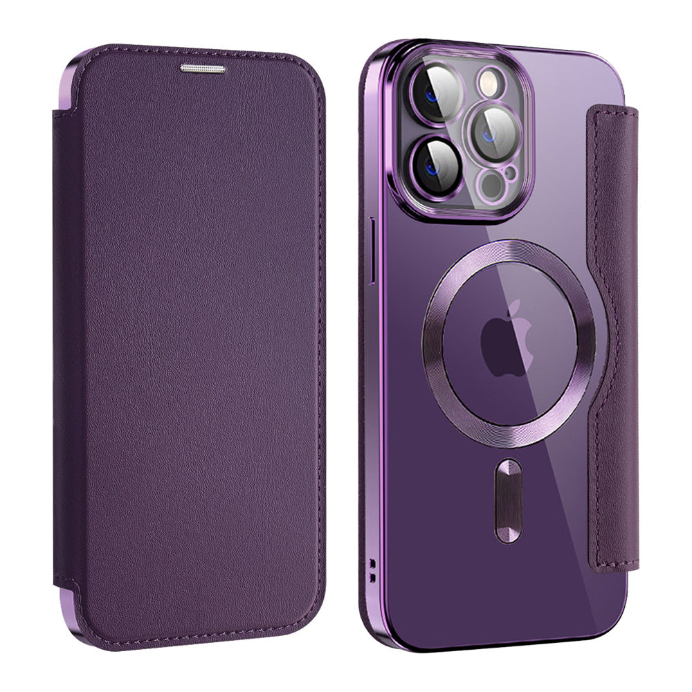 Funda Tipo Libro con Carga Inalámbrica para iPhone 12–16 – TPU+Piel, Porta Tarjetas, Magnética