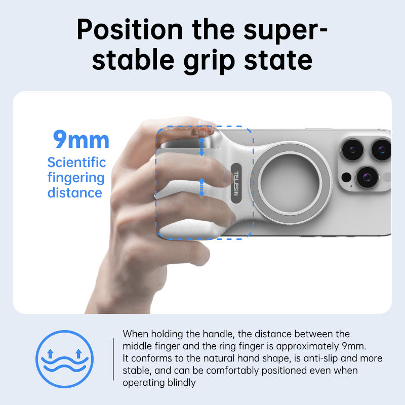 Grip MagSafe Certificado MFi Bluetooth Inalámbrico Estabilizador Anti-Vibráciones para Fotografía con Smartphone