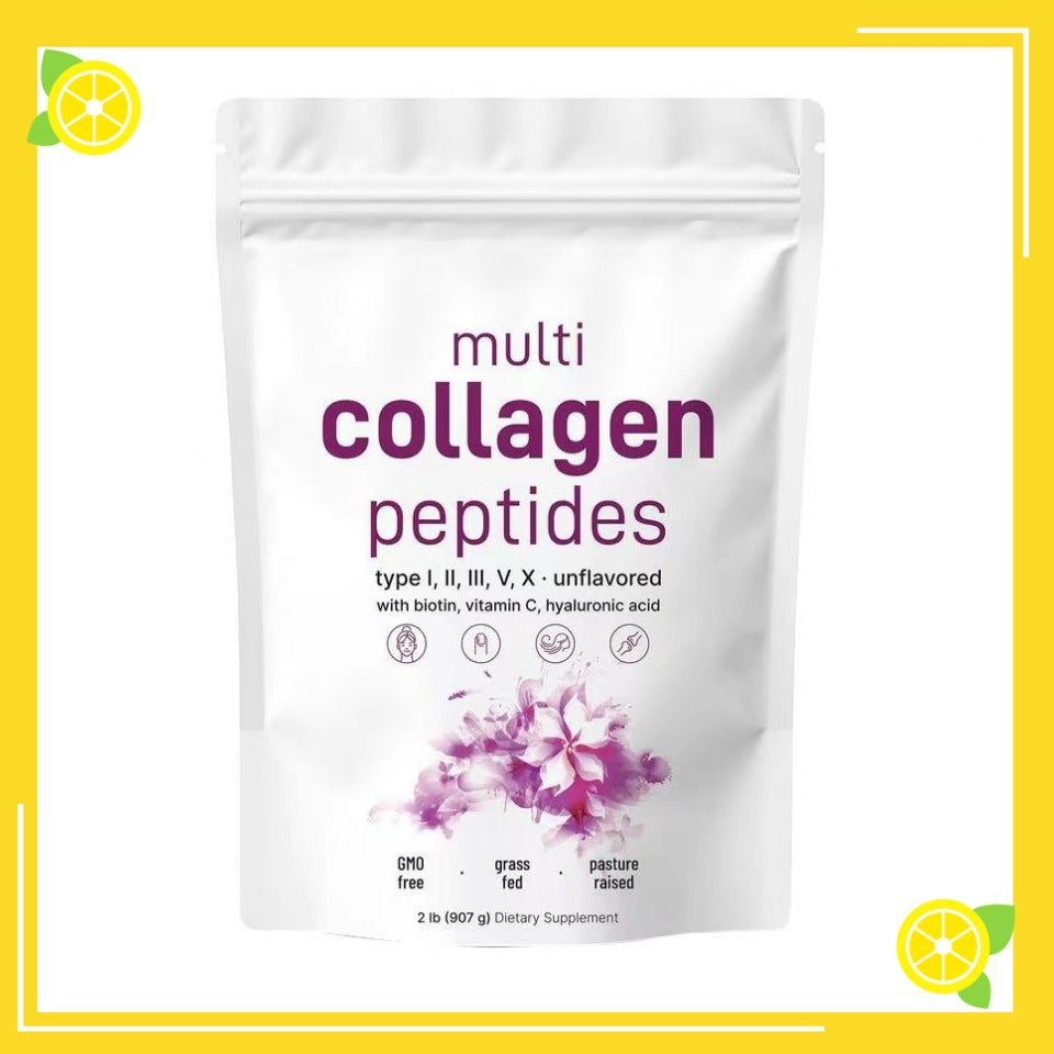 Polvo de Colágeno Múltiple – Tipos I, II, III, V, X con Biotina y Vitamina C