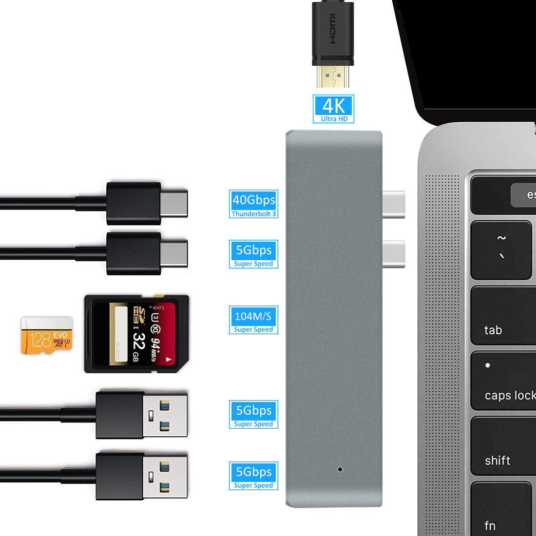 Hub 7 en 1 Dual USB-C a HDMI USB 3.0 Convertidor para Laptop y MacBook