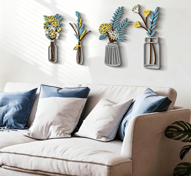 Decoración de Pared Flores de Metal 3 Piezas – Arte Minimalista Moderno para Interiores