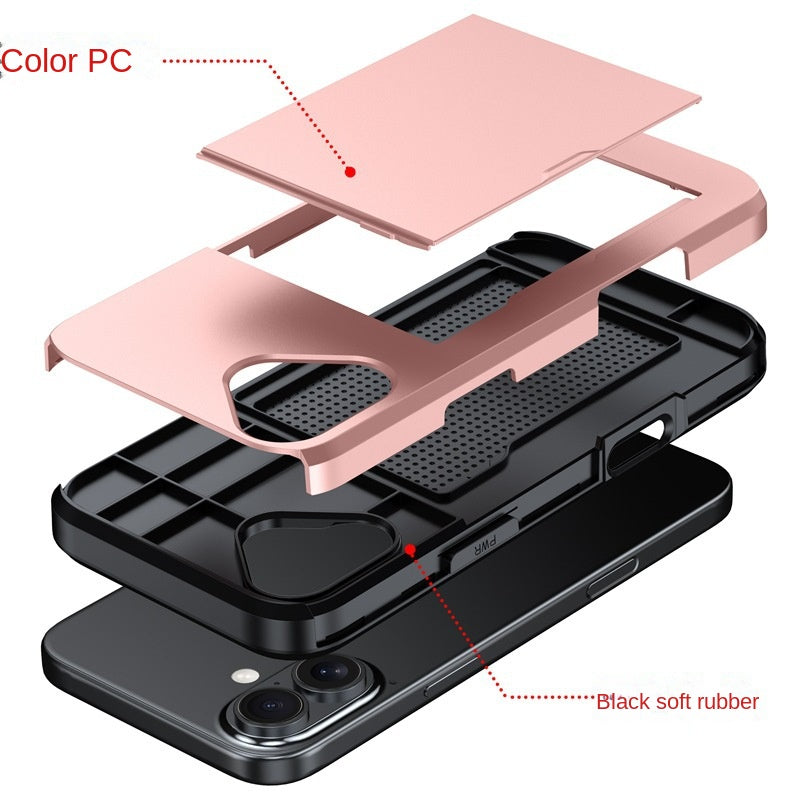 Funda Deslizable con Porta Tarjetas para iPhone 12–17 – PC Rígida, Anticaidas, 11 Colores