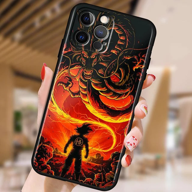 Funda Dragon Ball Z Arte Japonés para iPhone 6 7 8 Plus X XR XS 11 12 13 14 15 Pro Max – Negro