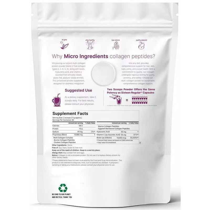 Polvo de Colágeno Múltiple – Tipos I, II, III, V, X con Biotina y Vitamina C