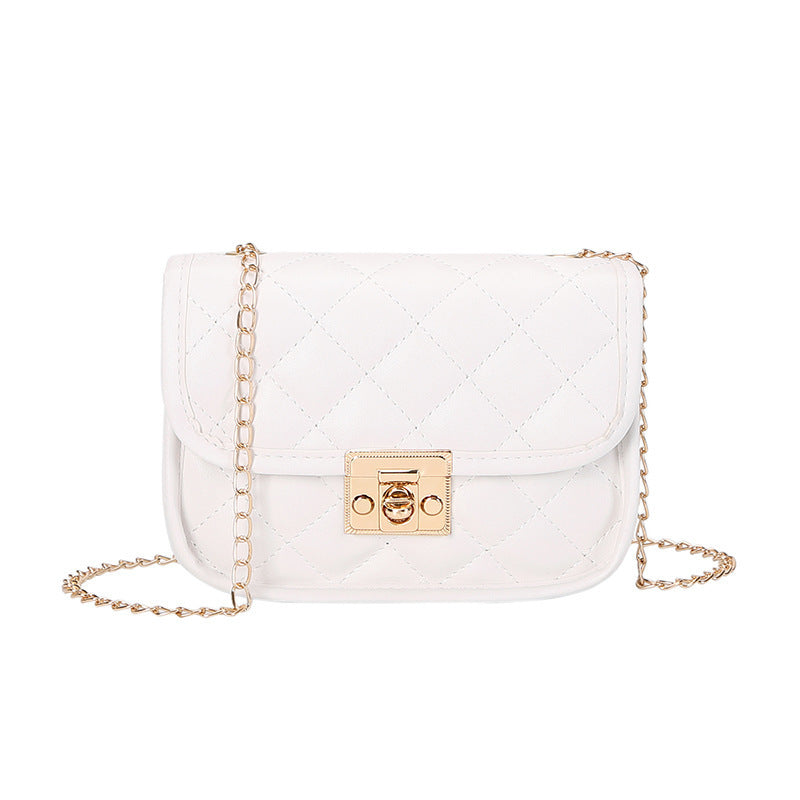 Mini Bolsa Cuadrada PU Diamond Grid Bordado Cadena Dorada Cierre Candado Mujer 4 Colores 320g