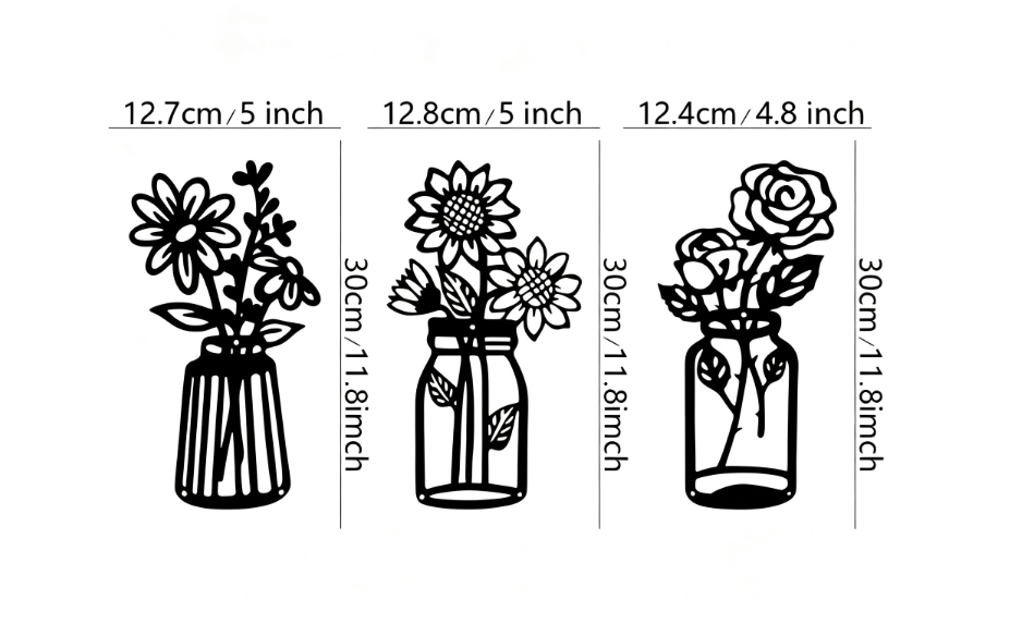 Decoración de Pared Flores de Metal 3 Piezas – Arte Minimalista Moderno para Interiores