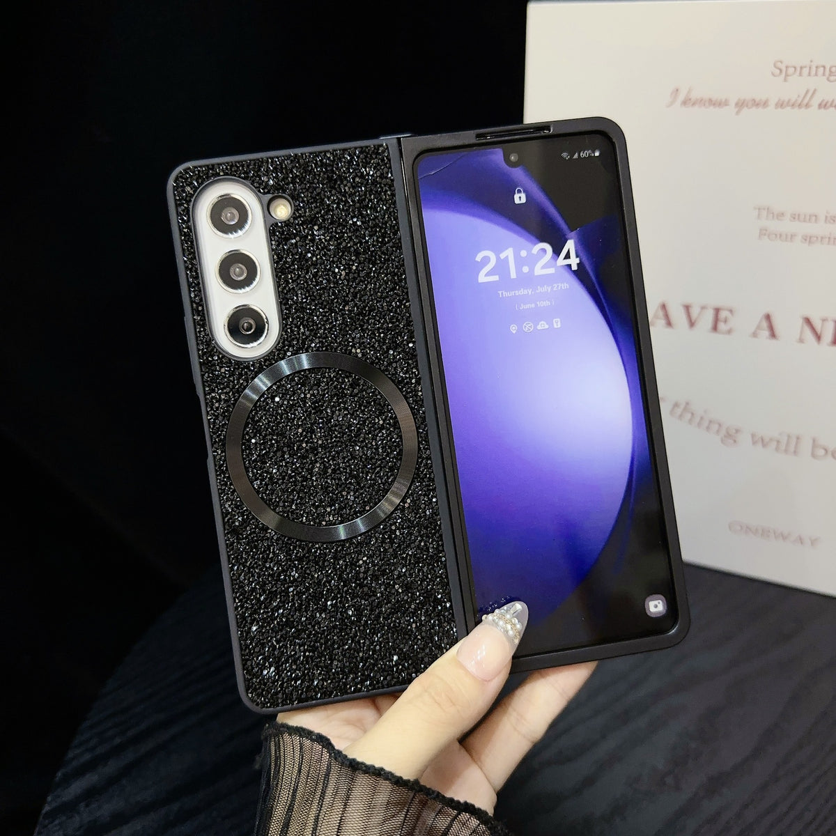 Funda Samsung Galaxy Z Fold 3 / 4 / 5 / 6 Magnética Glitter PC Dura Antigolpes | 5 Colores