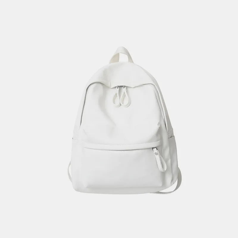 Mochila Cuero PU Mujer 4 Colores Ligera Elegante Escolar y Trabajo White Dark Gray Ivory Black