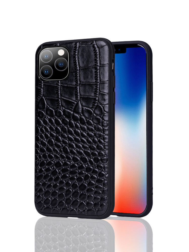 Funda de Piel Genuina con Patrón Cocodrilo para iPhone 6–16 Pro – Cobertura Total, Estilo Retro, 5 Colores