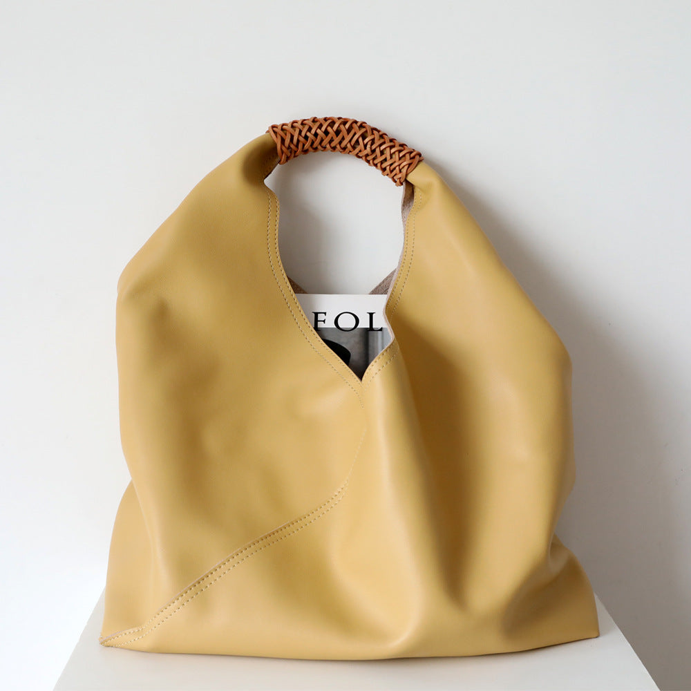 Bolsa Hombro Tejida Spliced Gran Capacidad Asa Trenzada Cuero Casual Mujer 3 Colores