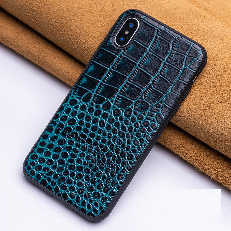 Funda de Piel Genuina con Patrón Cocodrilo para iPhone 6–16 Pro – Cobertura Total, Estilo Retro, 5 Colores