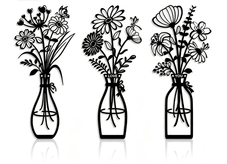 Decoración de Pared Flores de Metal 3 Piezas – Arte Minimalista Moderno para Interiores