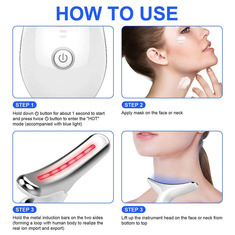Masajeador de Cuello con Terapia de Luz 7 Colores LED Anti-Arrugas y Reafirmante Recargable USB
