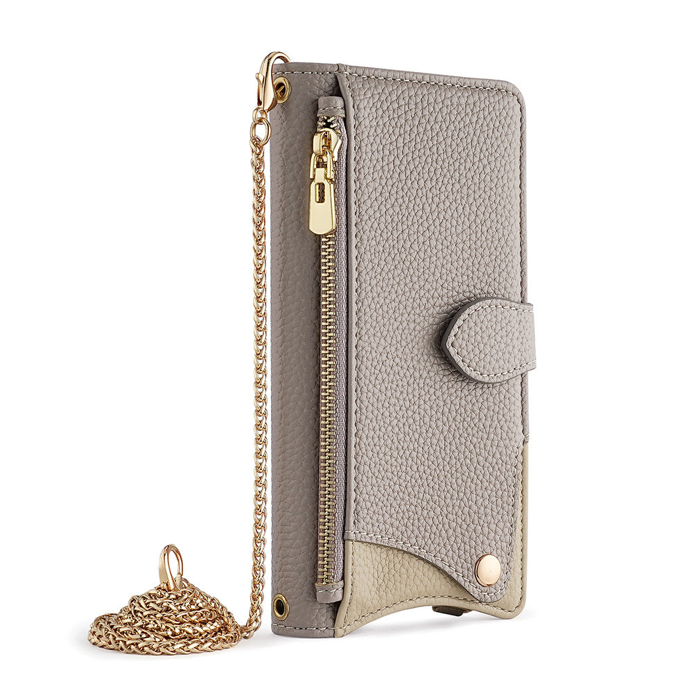 Funda Tipo Libro con Espejo y Bandolera para iPhone 6–17 Pro Max – TPU + PU, Porta Tarjetas, Soporte