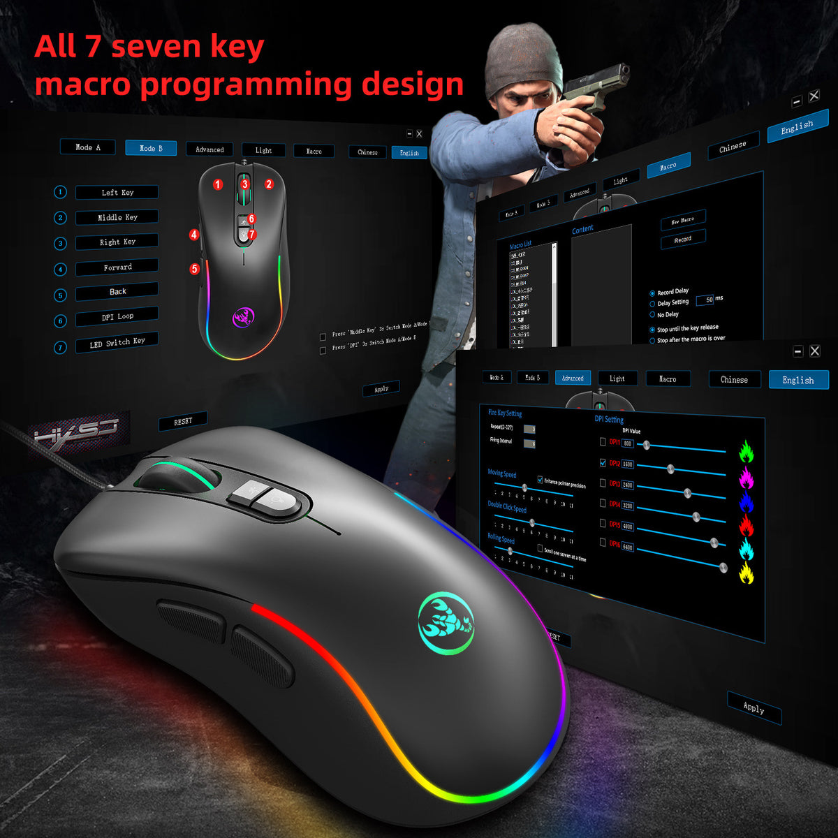 Set Teclado Mecánico y Mouse Gaming con Cable Retroiluminación RGB para PC y Computadora