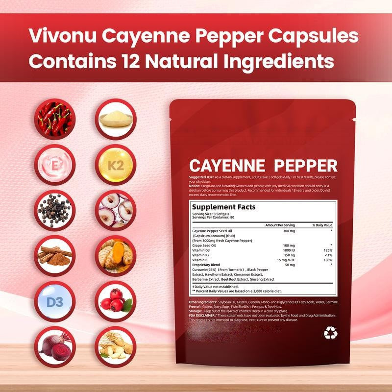 Suplemento Vitamina D3 + K2 con Pimienta Cayena 240 Cápsulas Salud Ósea e Inmunidad