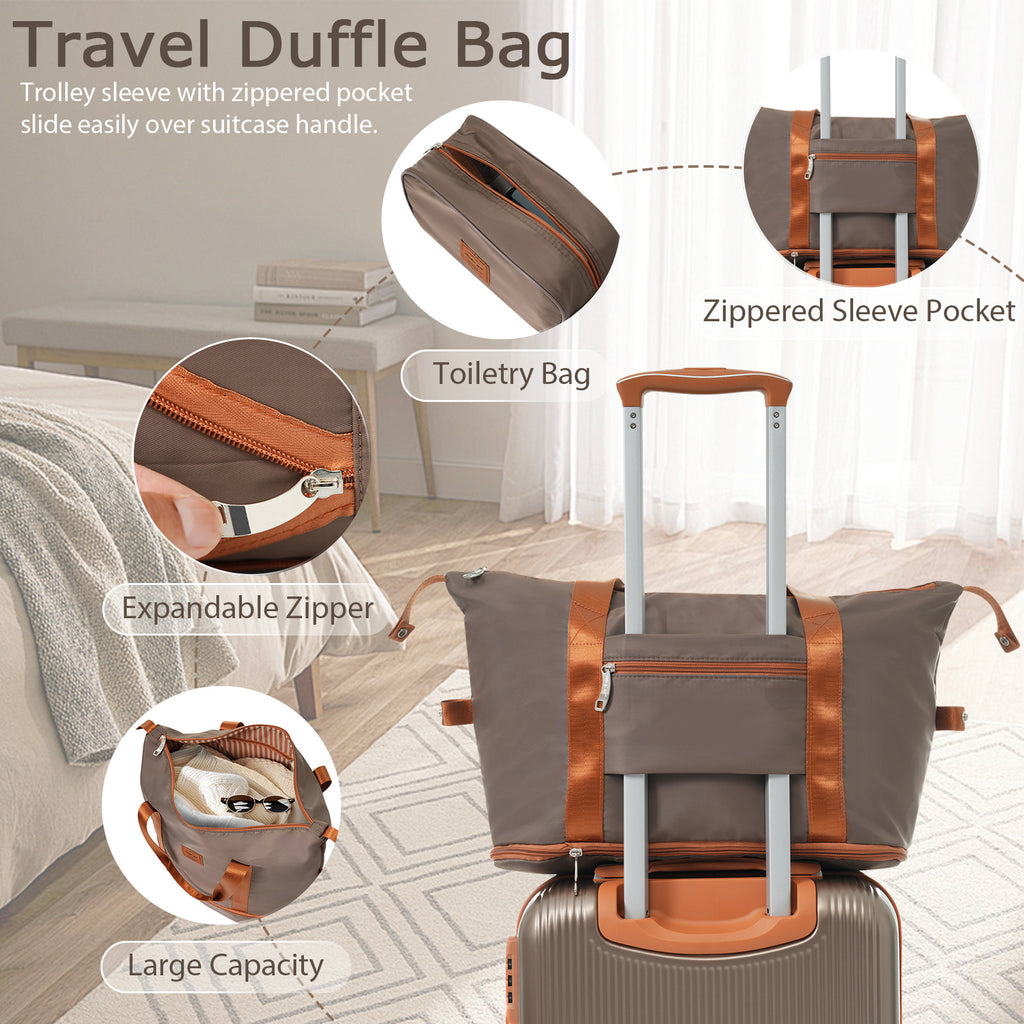 Set 3 Piezas Hardshell Cobre con Ruedas Dobles Candado TSA y Bolsa Viaje para Hombre y Mujer