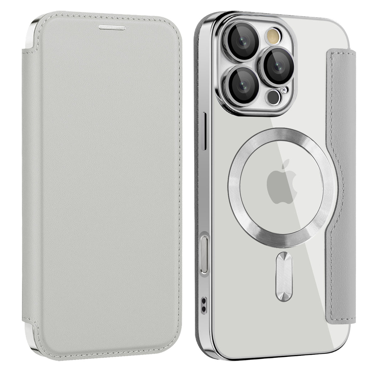 Funda Tipo Libro con Carga Inalámbrica para iPhone 12–16 – TPU+Piel, Porta Tarjetas, Magnética
