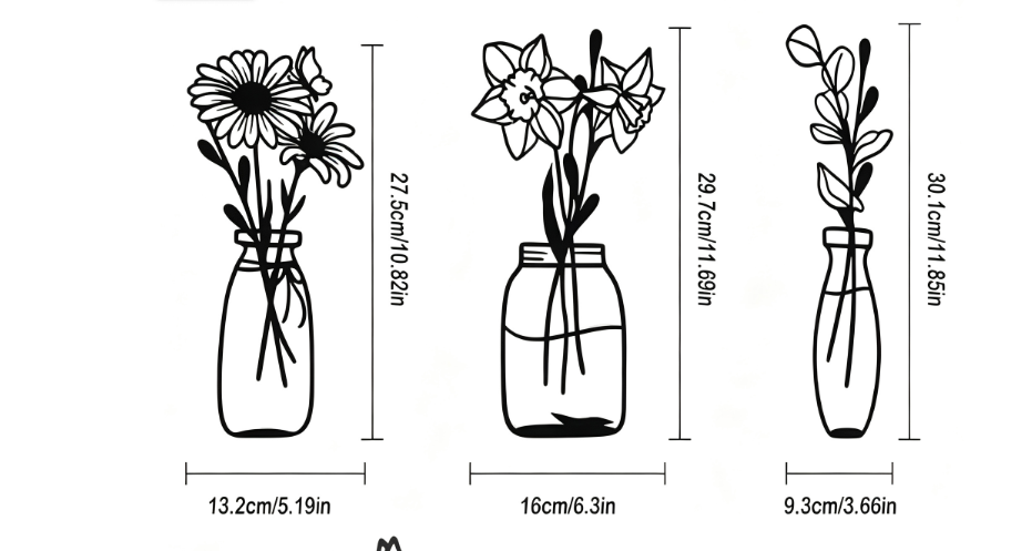 Decoración de Pared Flores de Metal 3 Piezas – Arte Minimalista Moderno para Interiores