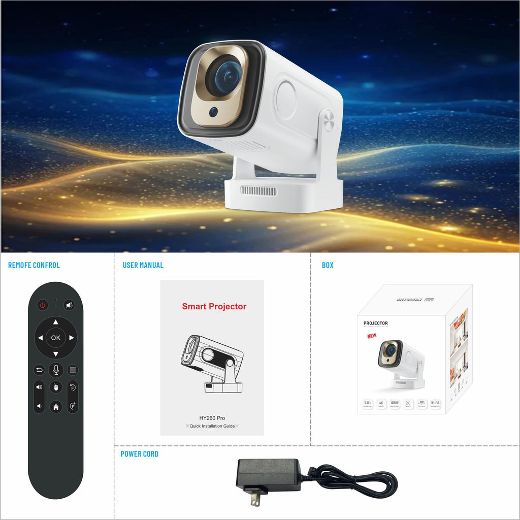 Proyector Inteligente HY260Pro H713 Android 11 4K Autofocus Barrel Proyector para Cine en Casa