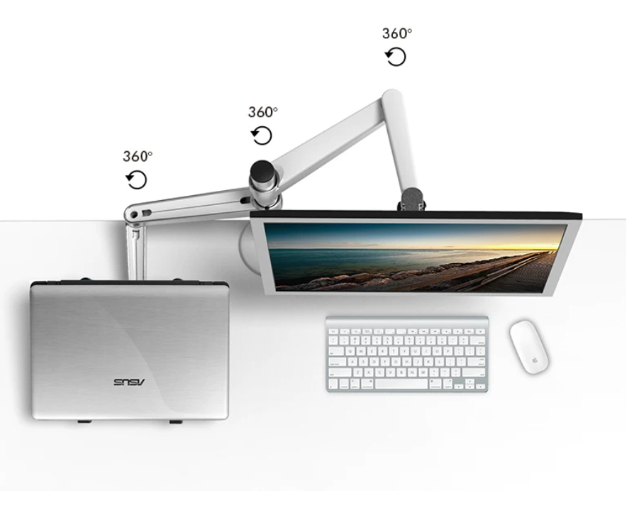 Brazo para Monitor y Laptop de Aleación de Aluminio – Doble Sección, Doble Pantalla, Oficina OA-3S/OA-7X