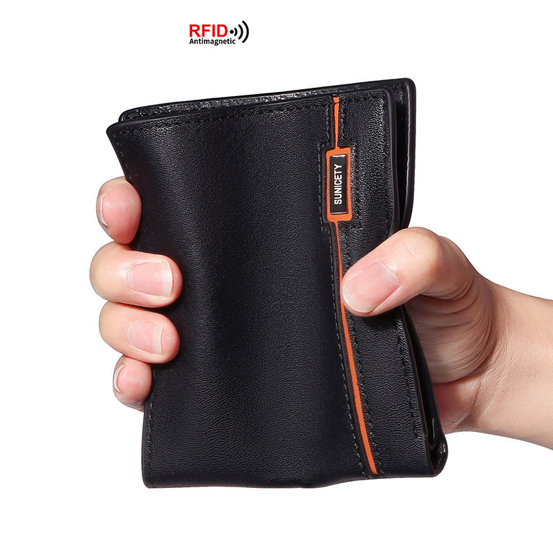 Cartera Corta Hombre Minimalista Slim con Ranuras Tarjetas y Billetes Diseño Urbano