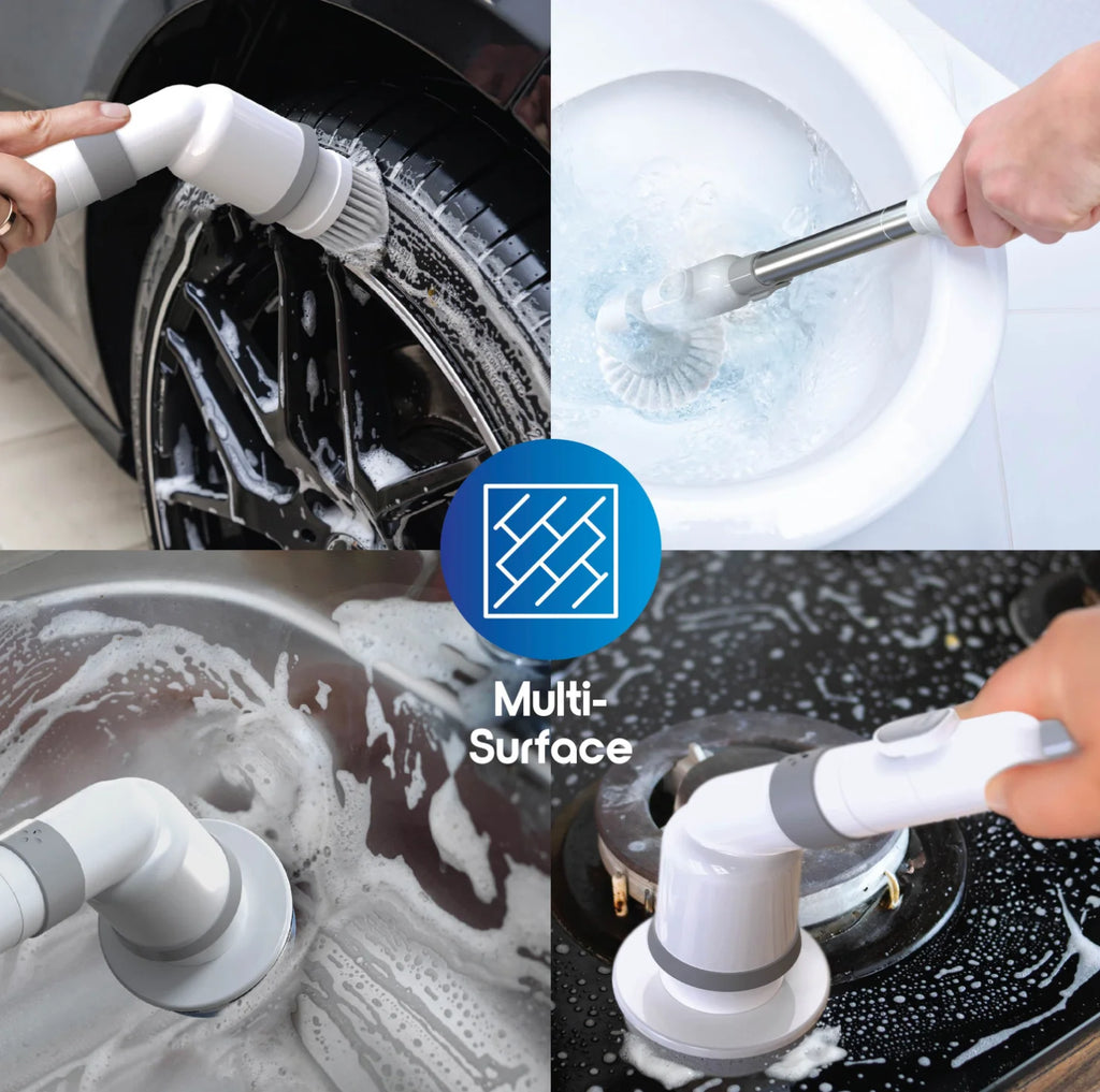 Cepillo Eléctrico Giratorio Recargable – 9 Cabezales, Multisuperficie, Inalámbrico para Baño y Cocina
