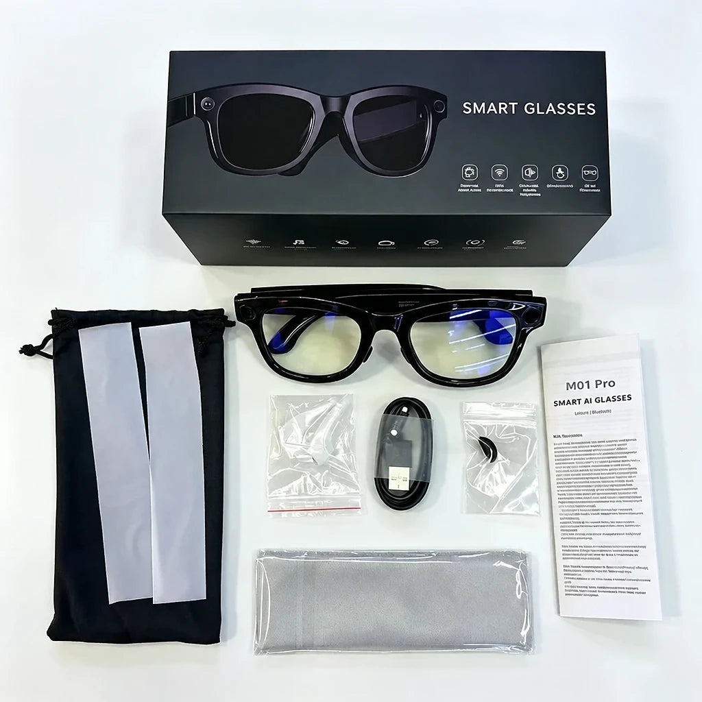 Lentes Inteligentes M01 Pro con Cámara WiFi, IA, Traductor en Tiempo Real y Control de Voz