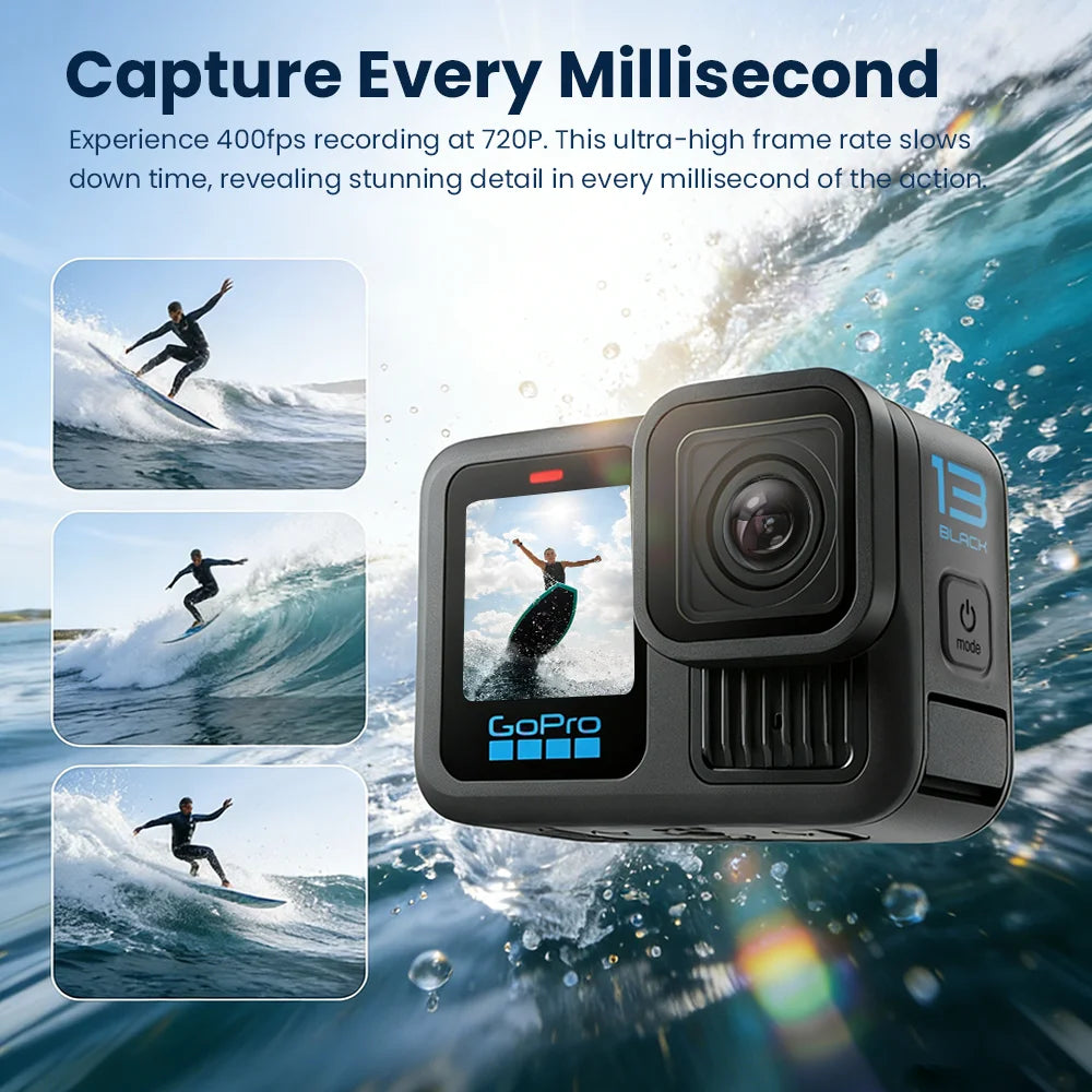 GoPro HERO 13 Black – Cámara de Acción 5.3K 60fps, 27MP y Estabilización