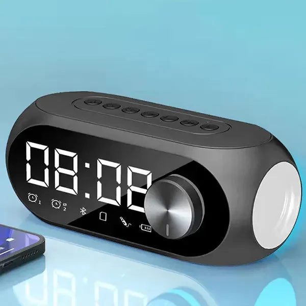 Bocina Bluetooth Portátil S8 – Reloj Despertador, Radio FM y Lámpara de Escritorio Todo en Uno