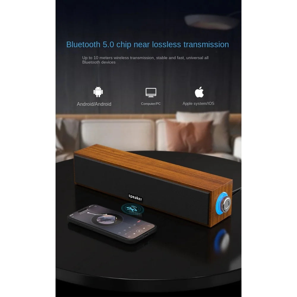 Barra de Sonido Bluetooth USB para PC y Laptop – Bocinas Duales de Madera