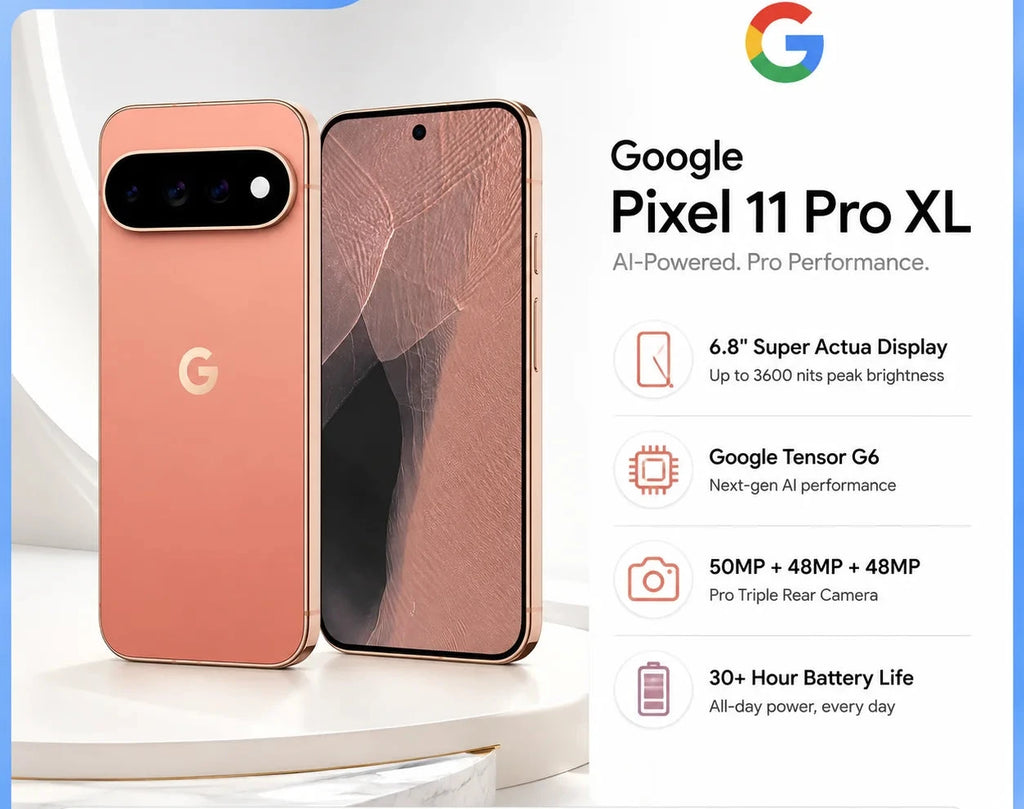 Google Pixel 11 Pro XL 5G – Tensor G6, Pantalla 6.8", hasta 16GB RAM, Android 17