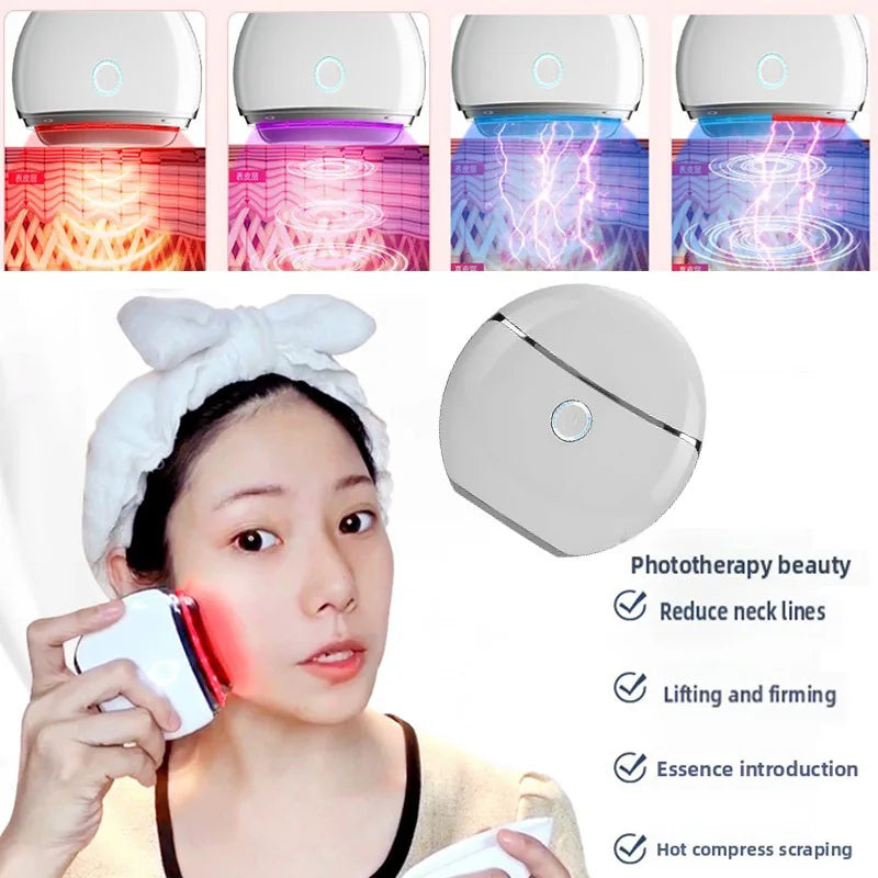 Dispositivo de Belleza Facial EMS Microcorriente Luz LED y Calor 4 Modos (Blanco/Rosa)