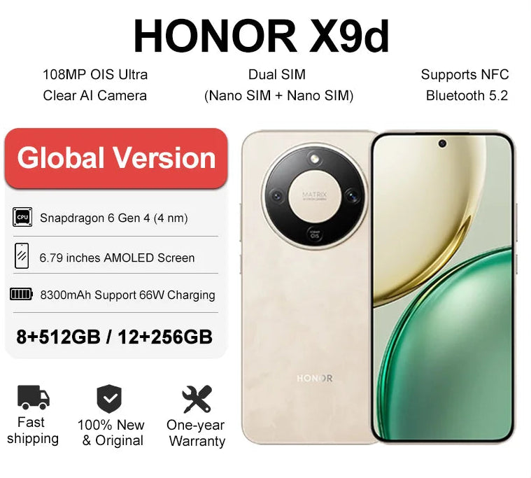 Original HONOR X9d Global Version 5G Smartphone 6.79" 120Hz Super AMOLED Display 108MP Camera 8300mAh Battery Support 66W IP69