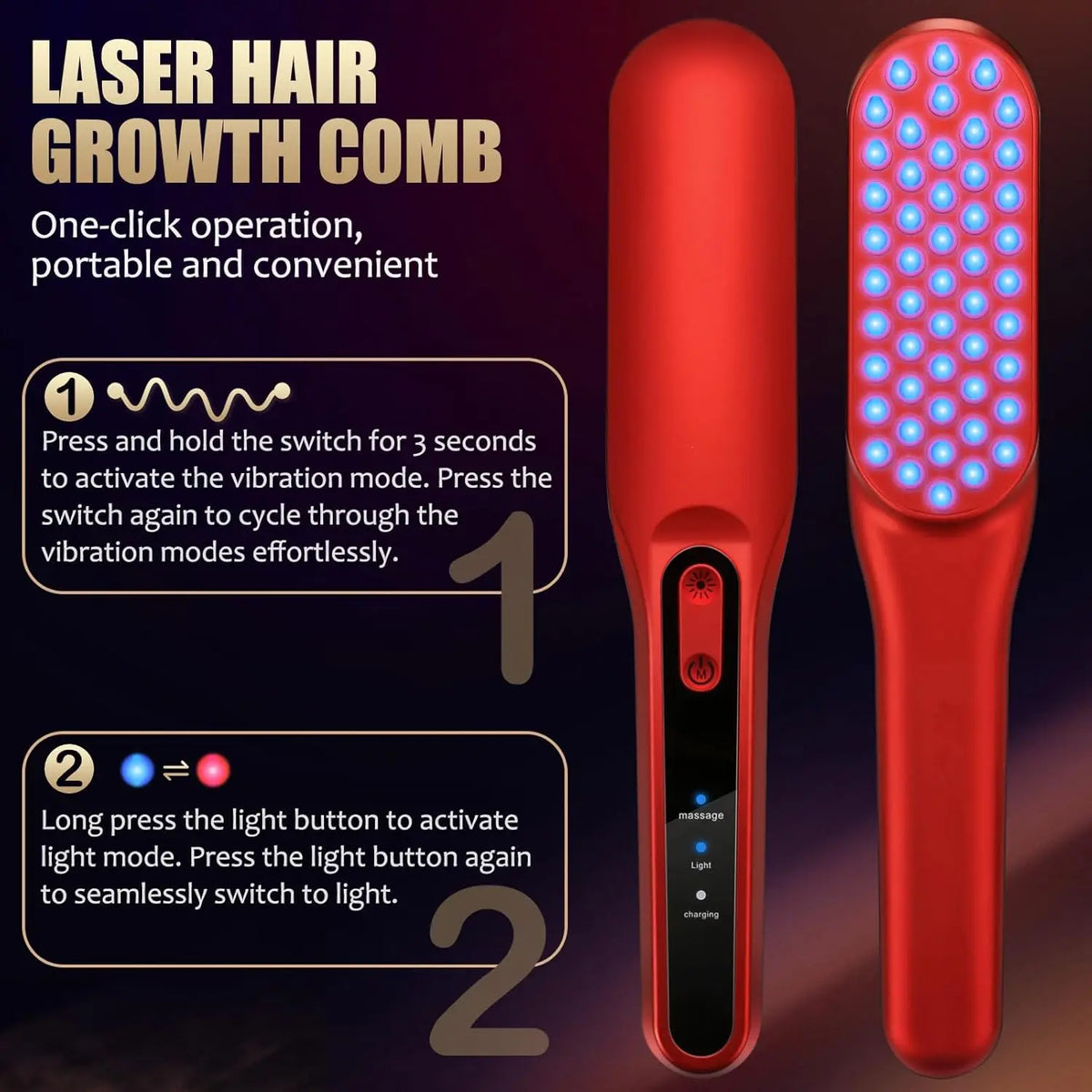 Peine Láser con Luz Roja para Cuidado Capilar – Para Hombre y Mujer