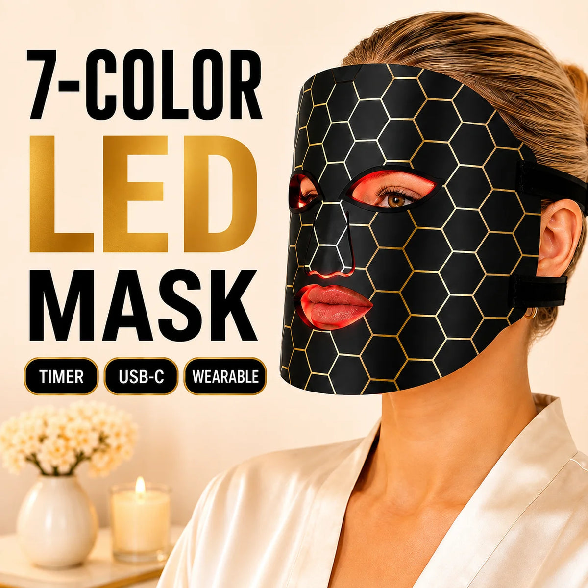 Mascarilla LED 7 Colores con Luz Roja – Recargable USB-C con Temporizador