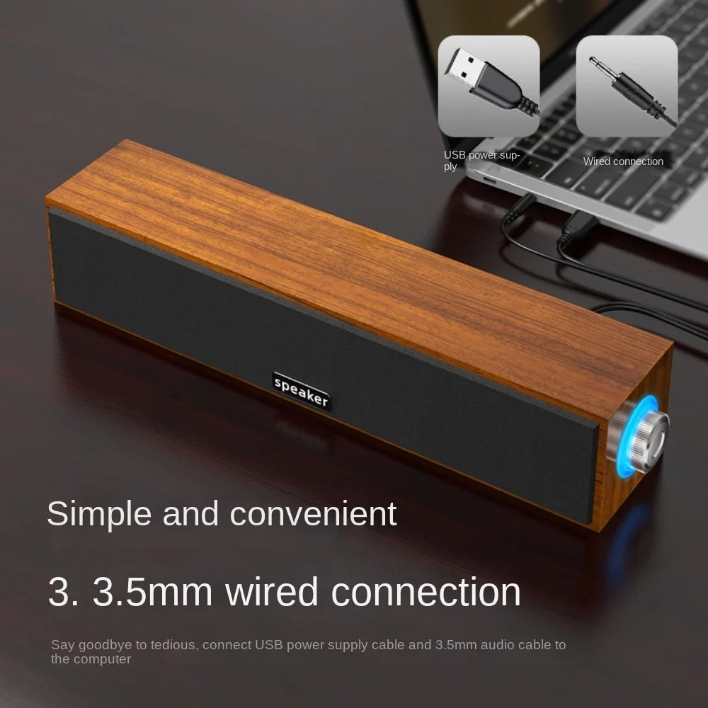 Barra de Sonido Bluetooth USB para PC y Laptop – Bocinas Duales de Madera
